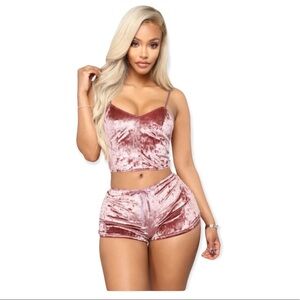 Pink sexy Lingerie size S shorts pants set babydoll pink velvet top and short